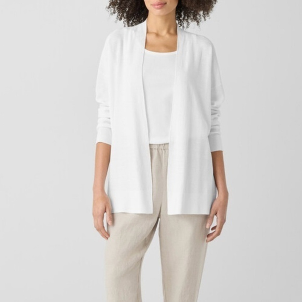 Eileen Fisher Organic Linen Cotton Long Cardigan in White Size S
